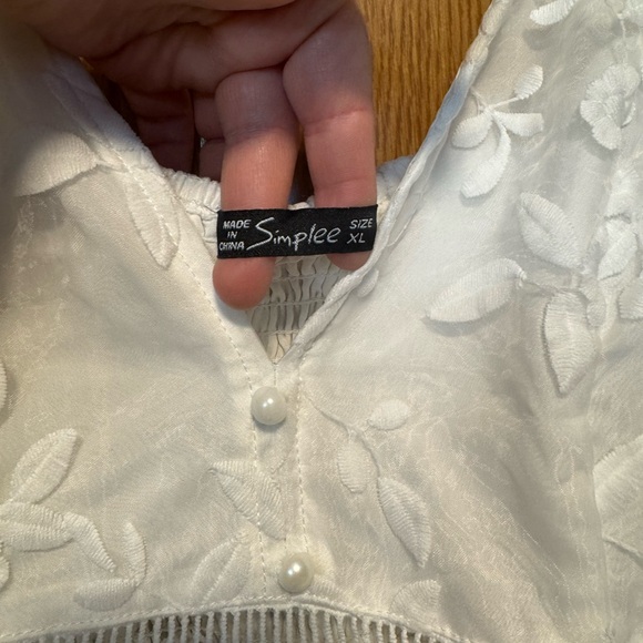 Simplee Apparel Ivory Lace V-Neck Maxi Dress Engagement Cottage Core Fairy - Picture 7 of 7